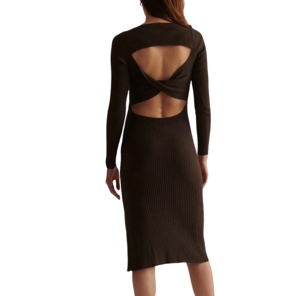 NWT Skin Open Back Knit Midi Brown Dress Size M - Picture 5 of 9
